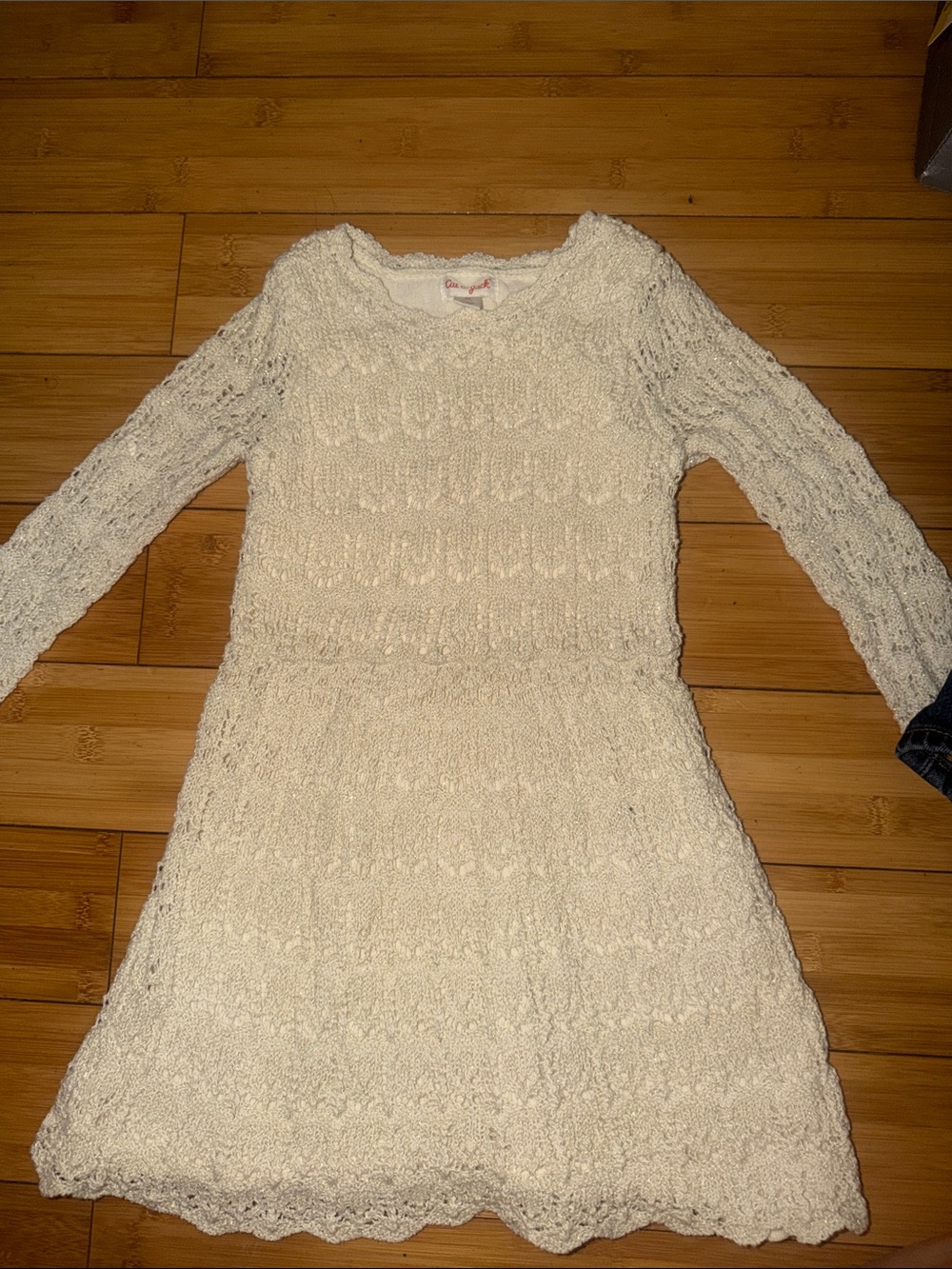 Cat & Jack Cream Knit A-Line Long Sleeve Girls' Dress
